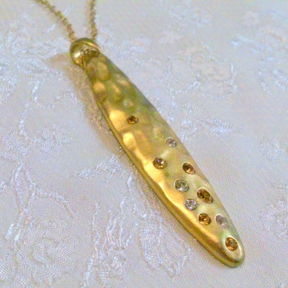 Matte Gold Tone Rhinestone Pendant Necklace - Picture 1 of 5